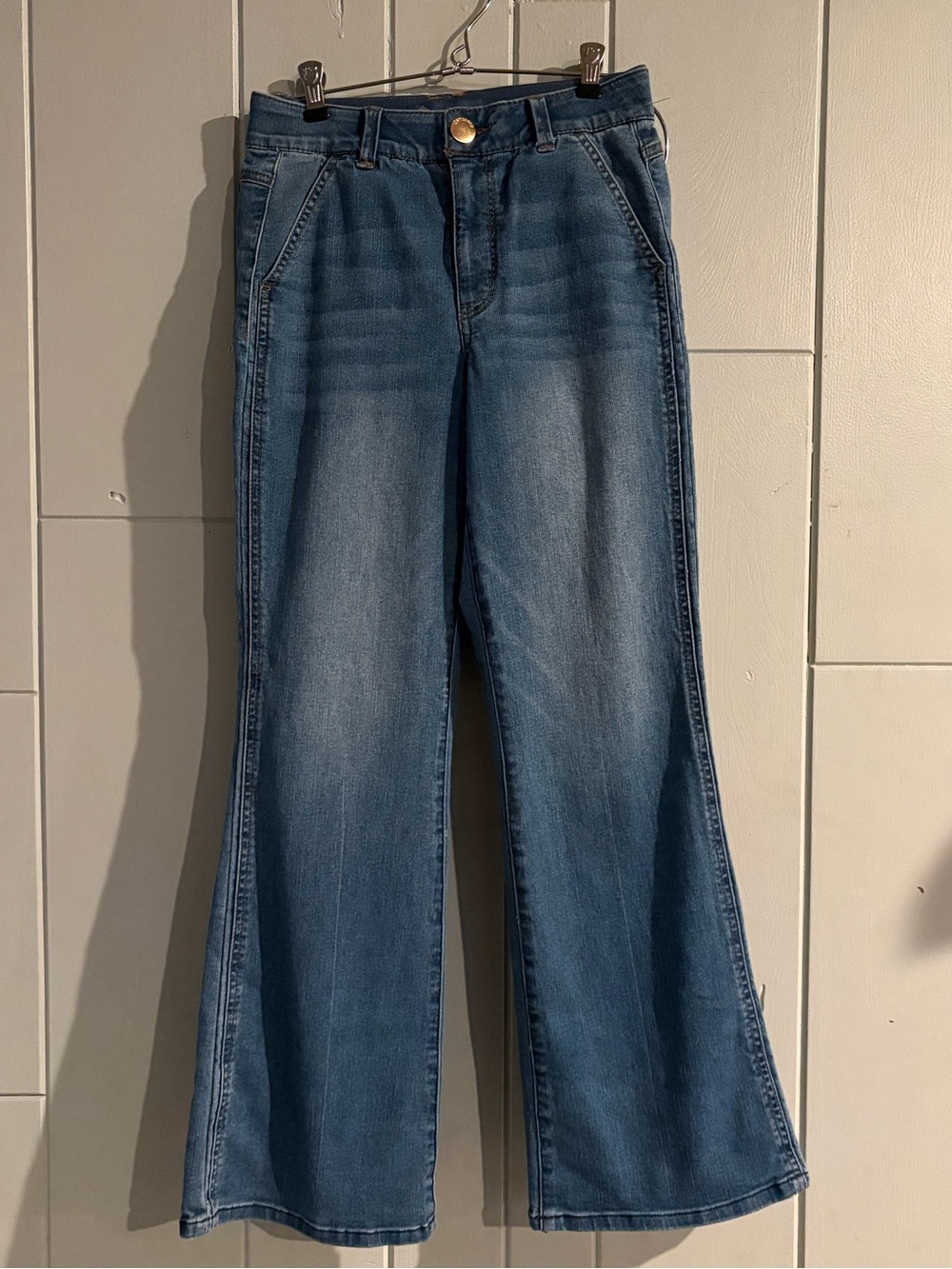 Democracy Ab Solution Trouser Jeans Size 2 Petite Wide Leg Flare Blue Denim